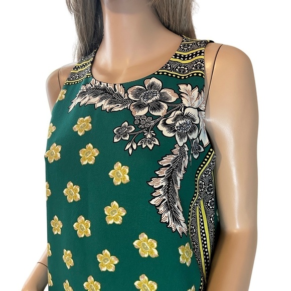 ZARA Shift Dress Pretty Batik Pattern Green Psychedelic Floral Sleeveless S/M - Picture 11 of 16